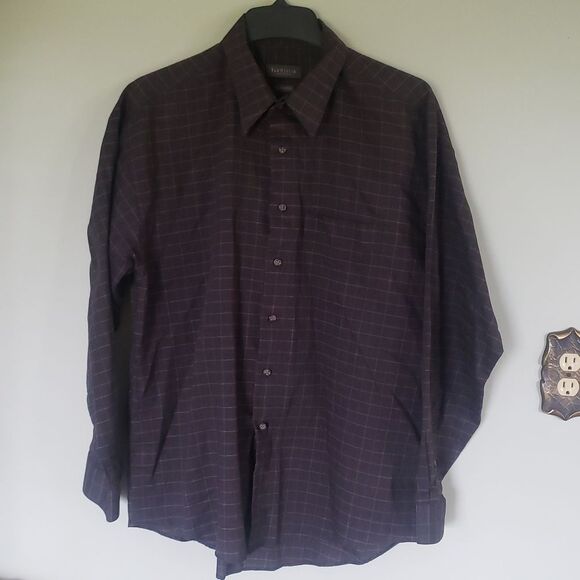 NWOT Van Heusen Men’s XL Black & Gray Plaid Dress Shirt 17–17.5 Wrinkle-Resist - Picture 1 of 4